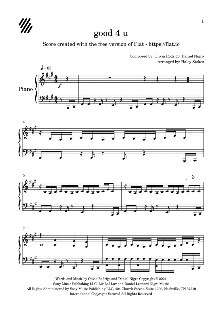 Good 4 U Piano Solo scores gallery preview page 1