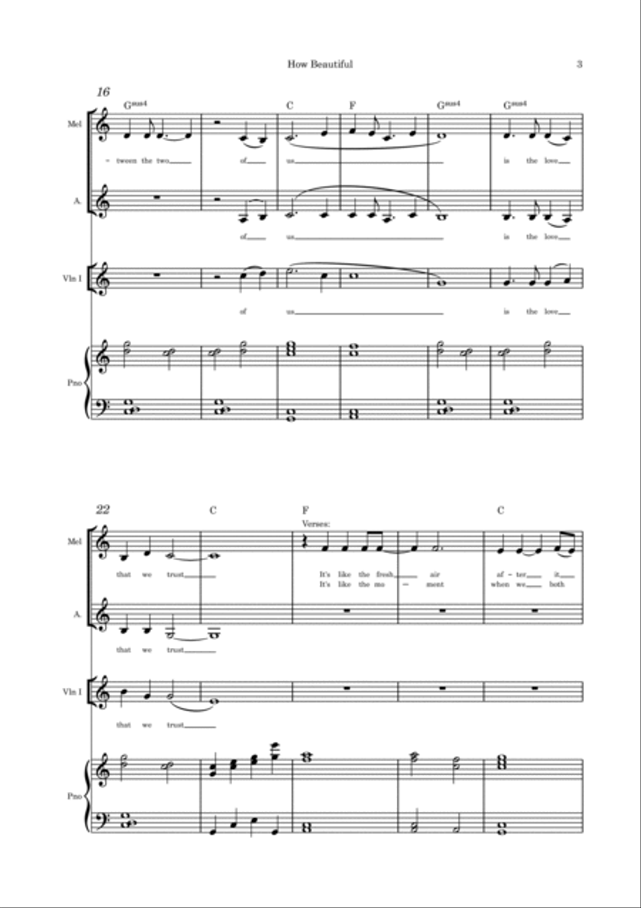 How Beautiful (Is the Love Between the Two of Us) - Alto duet, violin and piano Guitar scores gallery preview page 3