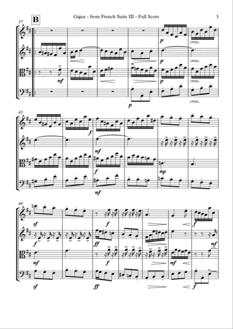 J.S. Bach - Gigue from French Suite III - for String Quartet String Quartet scores gallery preview page 4