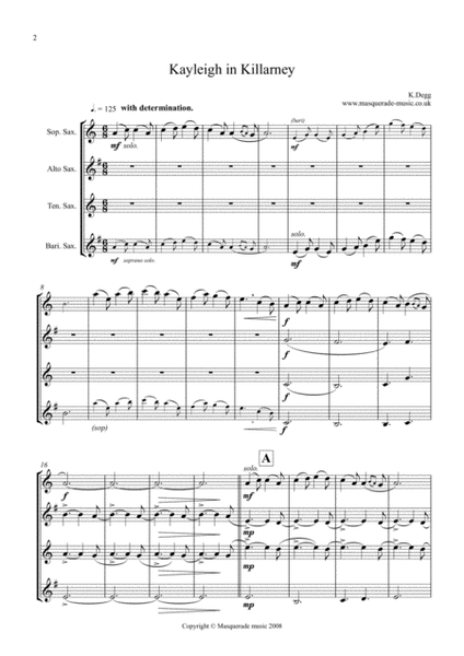 Kayleigh in Killarney SATB Saxophone Quartet (with optional Alto 2 / Tenor 2 Quintet part) image number null