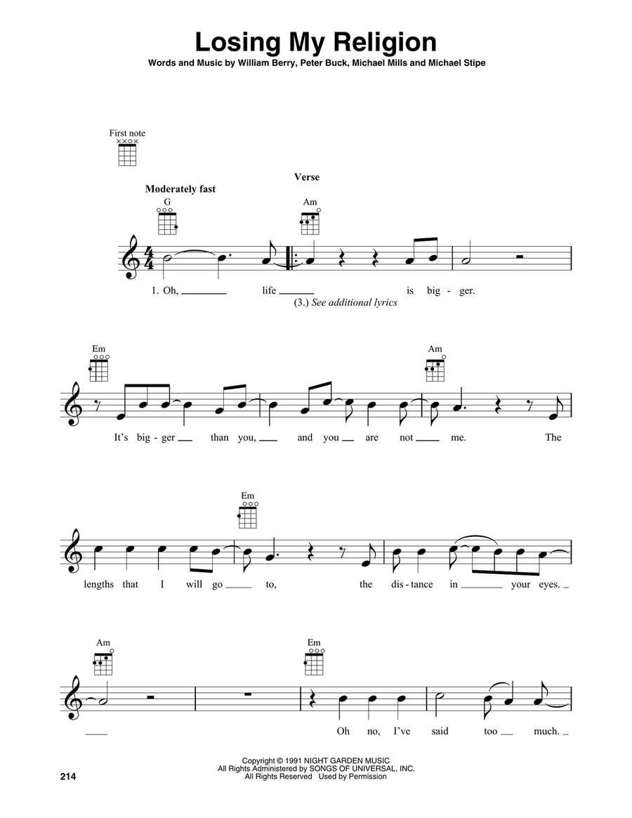 Losing My Religion Baritone Ukulele scores gallery preview page 1