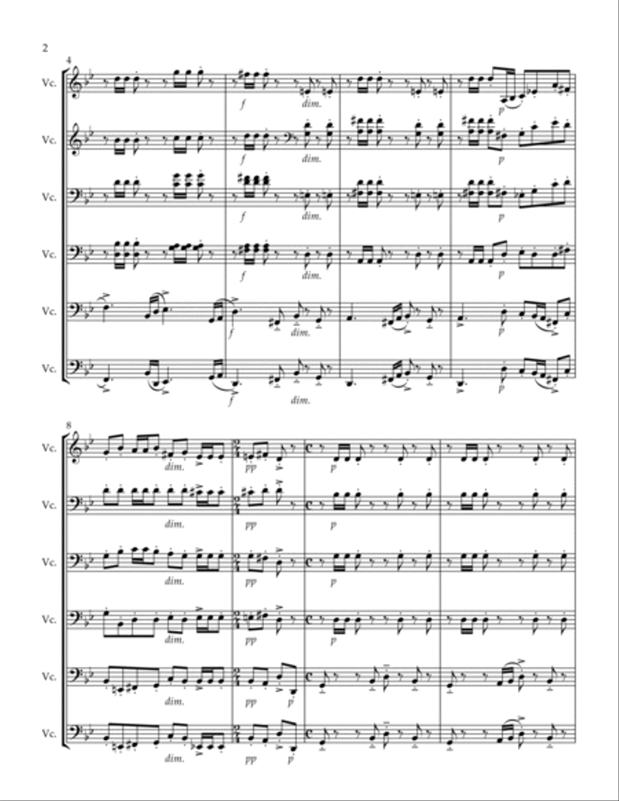 Rachmaninoff - Prelude in G minor, Op. 23 No. 5 (Arranged for 6 Cellos) Cello Solo scores gallery preview page 2