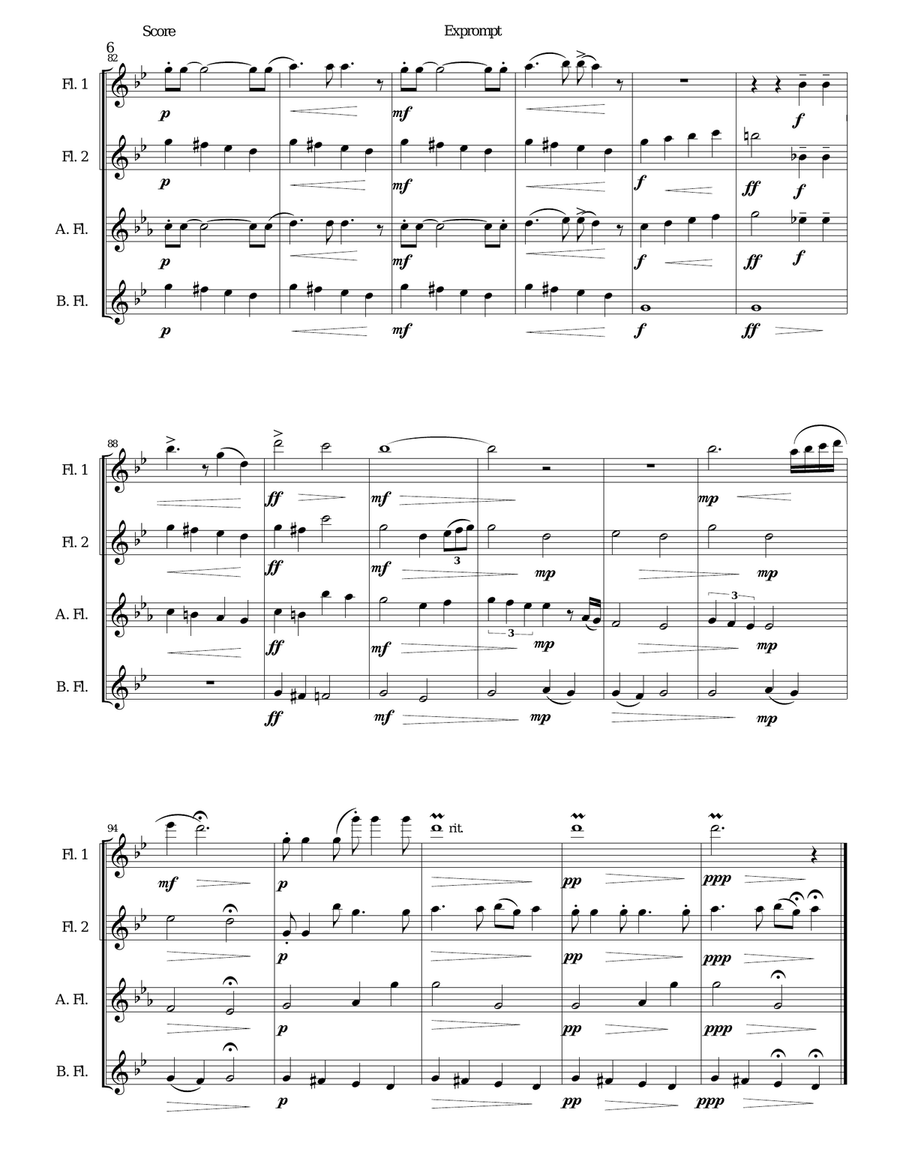 Exprompt - an Armenian song of farewell - arranged for flute quartet Flute Quartet scores gallery preview page 6