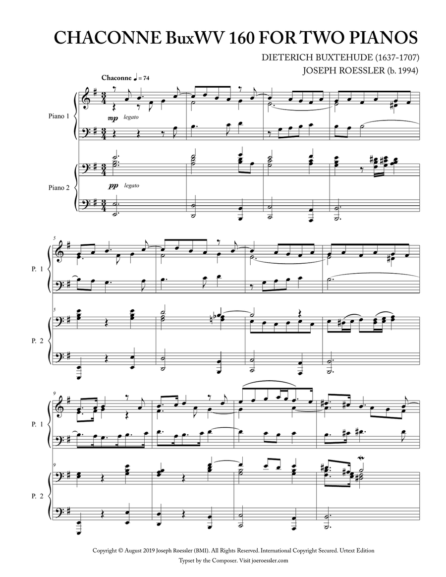 Buxtehude/Roessler Chaconne BuxWV 160 for Two Pianos 2 Pianos, 4-Hands scores gallery preview page 4