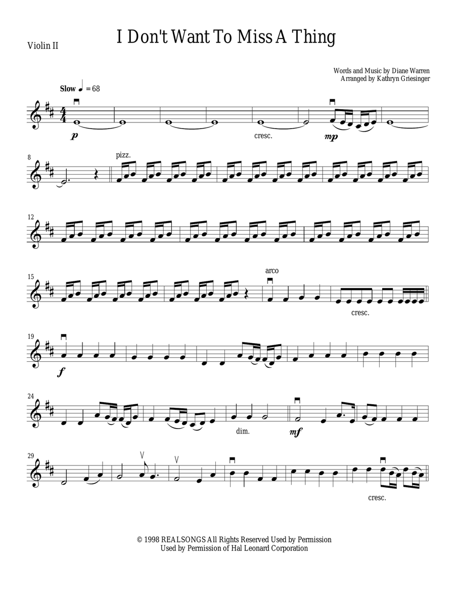 I Don't Want To Miss A Thing I Don't Want To Miss A Thing String Quartet scores gallery preview page 3