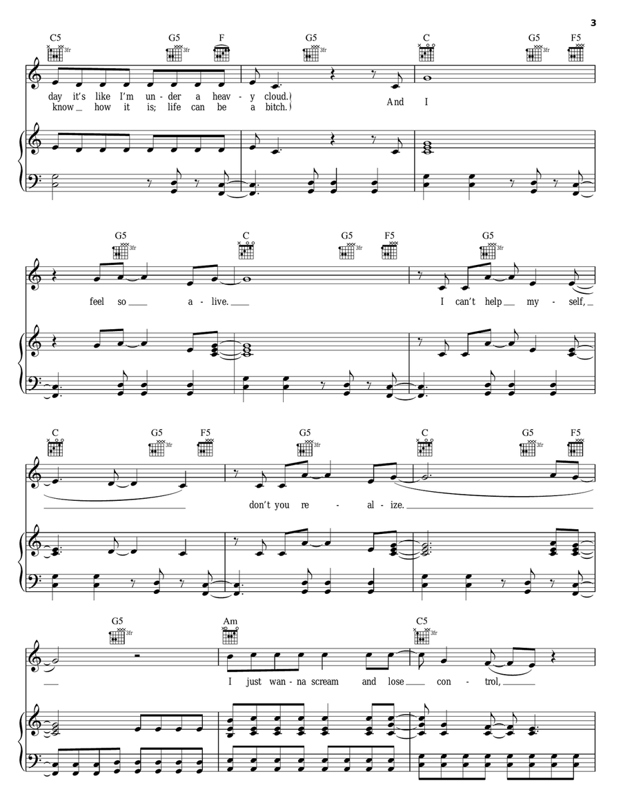 Runaway by Avril Lavigne Piano, Vocal, Guitar - Digital Sheet Music page 3