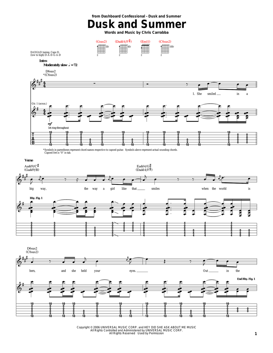 Dusk And Summer Acoustic Guitar scores gallery preview page 1