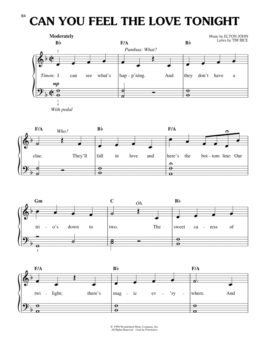 Can You Feel The Love Tonight (from The Lion King: Broadway Musical) Easy Piano scores gallery preview page 1