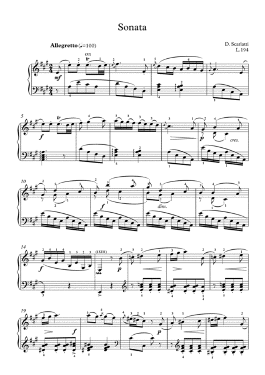 Scarlatti-Sonata in A-Major L.194 K.181(piano) Piano Solo scores gallery preview page 2