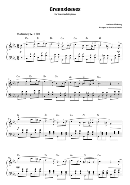 Greensleeves (intermediate piano – C minor) image number null