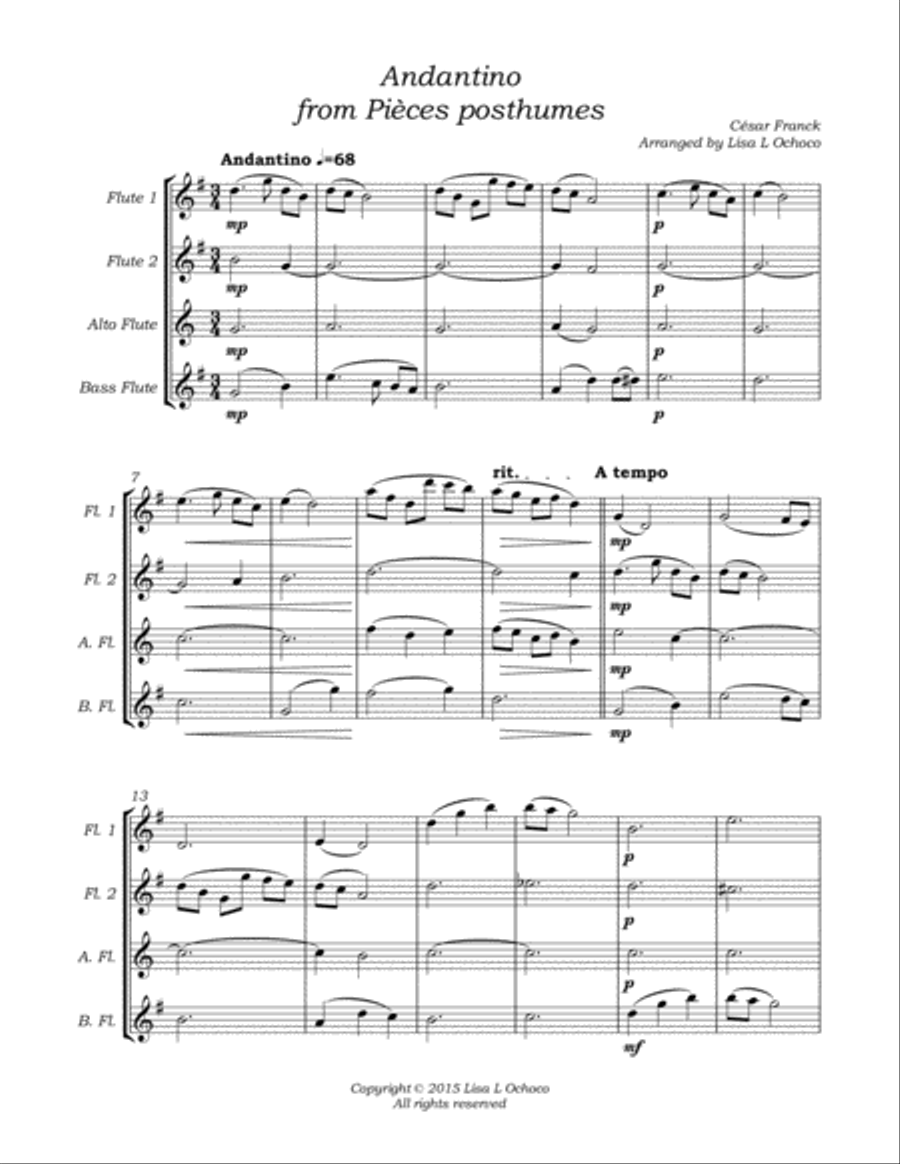 Andantino from Pieces posthumes for Flute Quartet (2C, A, B) Flute Quartet scores gallery preview page 5