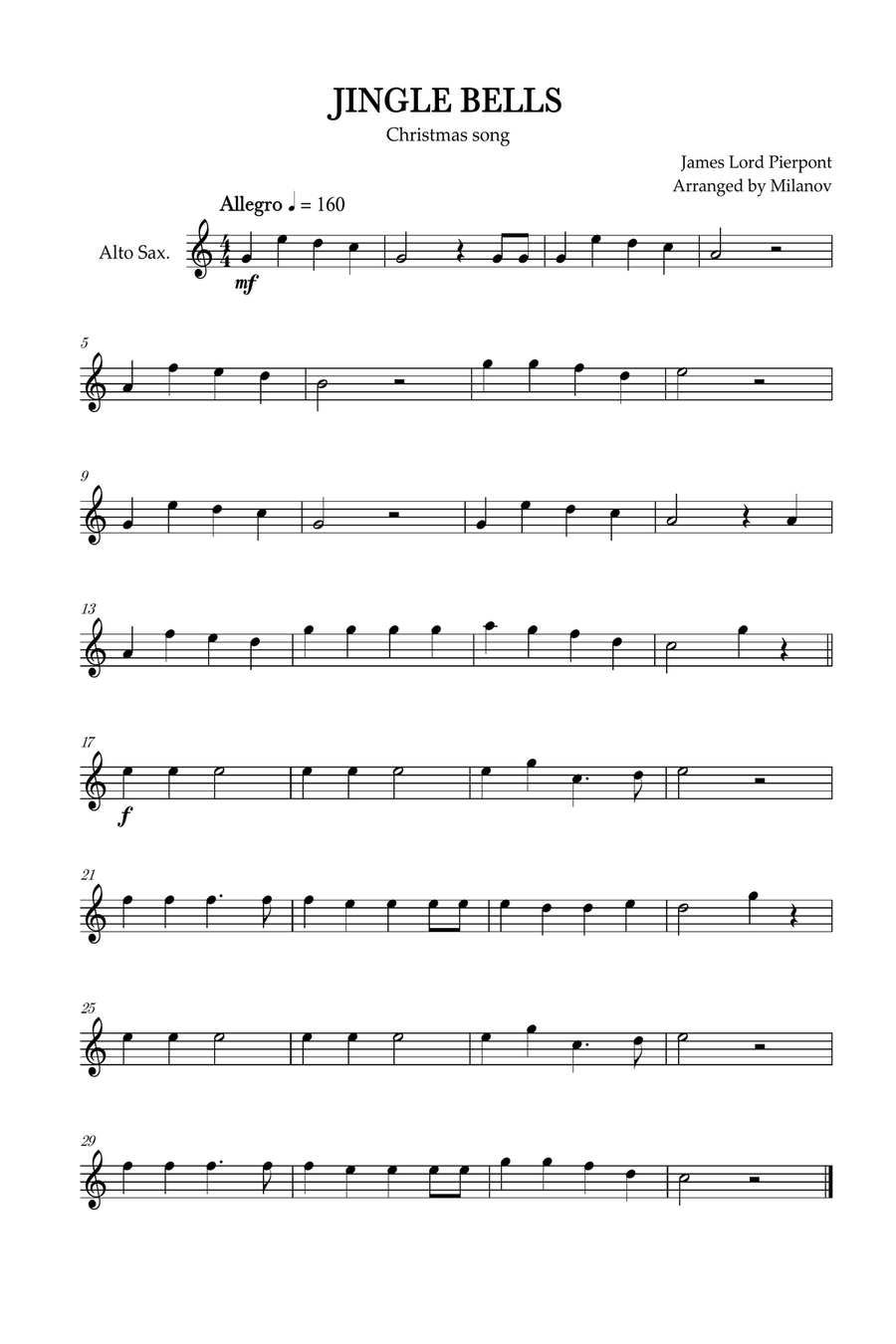 Book cover for Jingle Bells | Pierpont | Christmas song | alto sax | easy | Eb Major