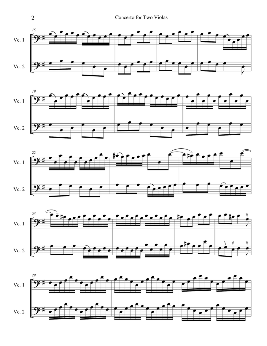 Concerto for Two Violas in G Major, transcription for cellos String Duet scores gallery preview page 4
