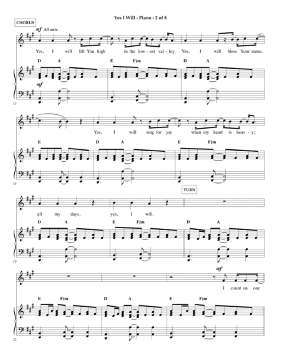 Yes I Will Yes I Will Piano, Vocal, Guitar scores gallery preview page 2