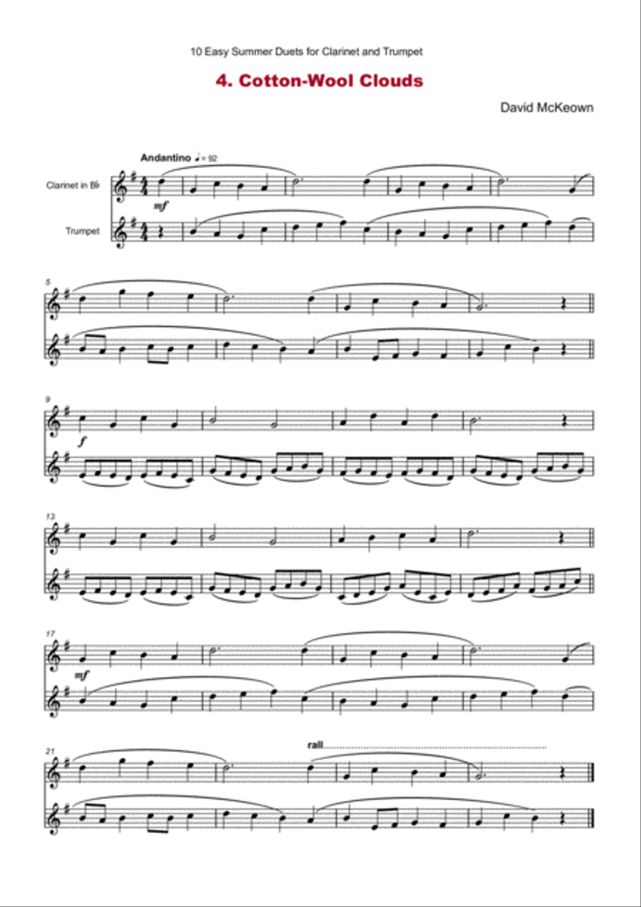 10 Easy Summer Duets for Clarinet and Trumpet Clarinet scores gallery preview page 6