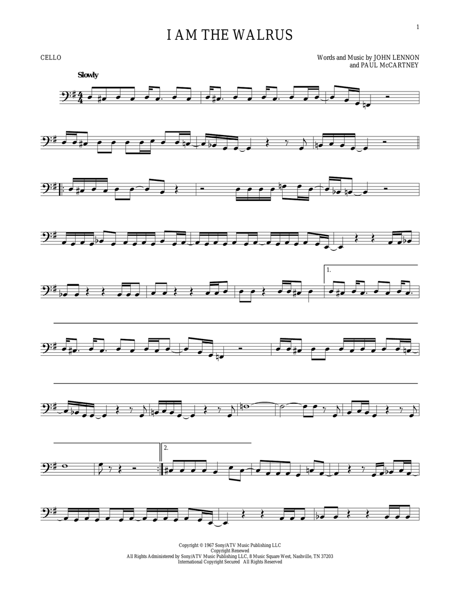 I Am The Walrus Cello Solo scores gallery preview page 1