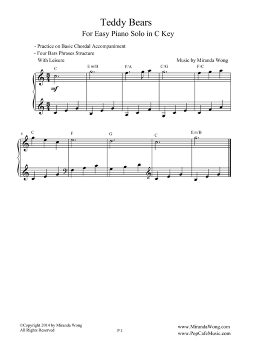 Teddy Bears - Lovely Children Piano Solo in C Key image number null