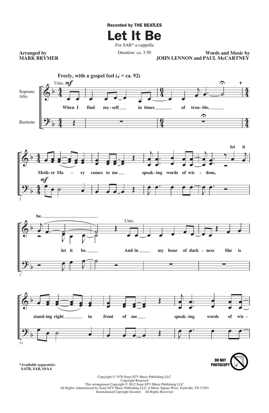 Let It Be (arr. Mark Brymer) 3-Part scores gallery preview page 1