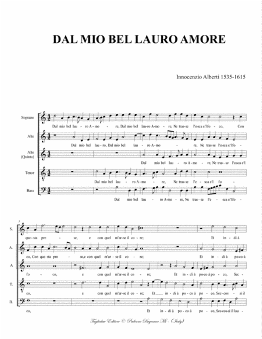 DAL MIO BEL LAURO AMORE - Alberti I. - For SAATB Choir Divisi scores gallery preview page 2