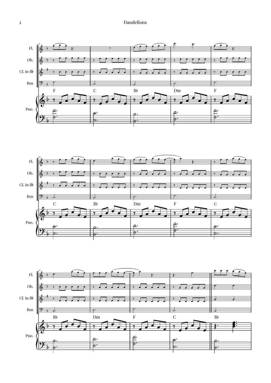 Dandelions Woodwind Quartet scores gallery preview page 2