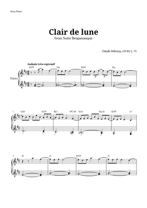 Clair de Lune by Debussy for Easy Piano