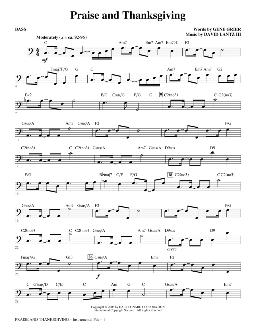 Praise And Thanksgiving - Bass Choir scores gallery preview page 1