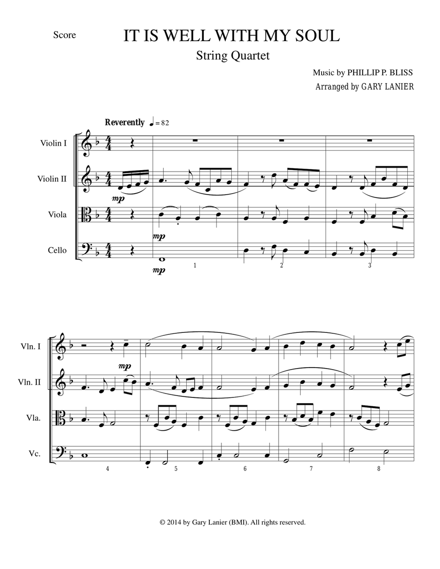 It Is Well With My Soul (String Quartet Score and Parts) String Quartet scores gallery preview page 1