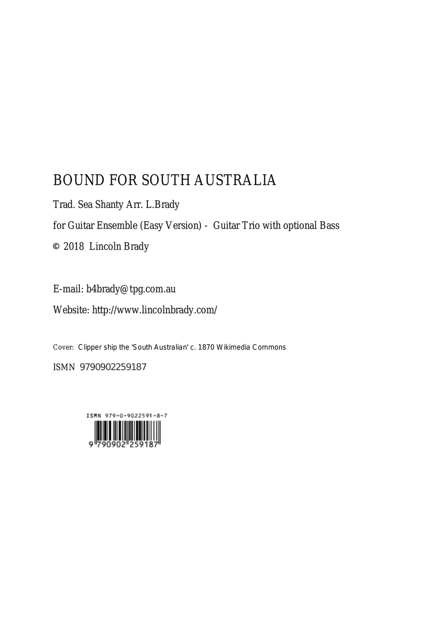 BOUND FOR SOUTH AUSTRALIA - Easy Guitar Ensemble (Score & Parts) image number null