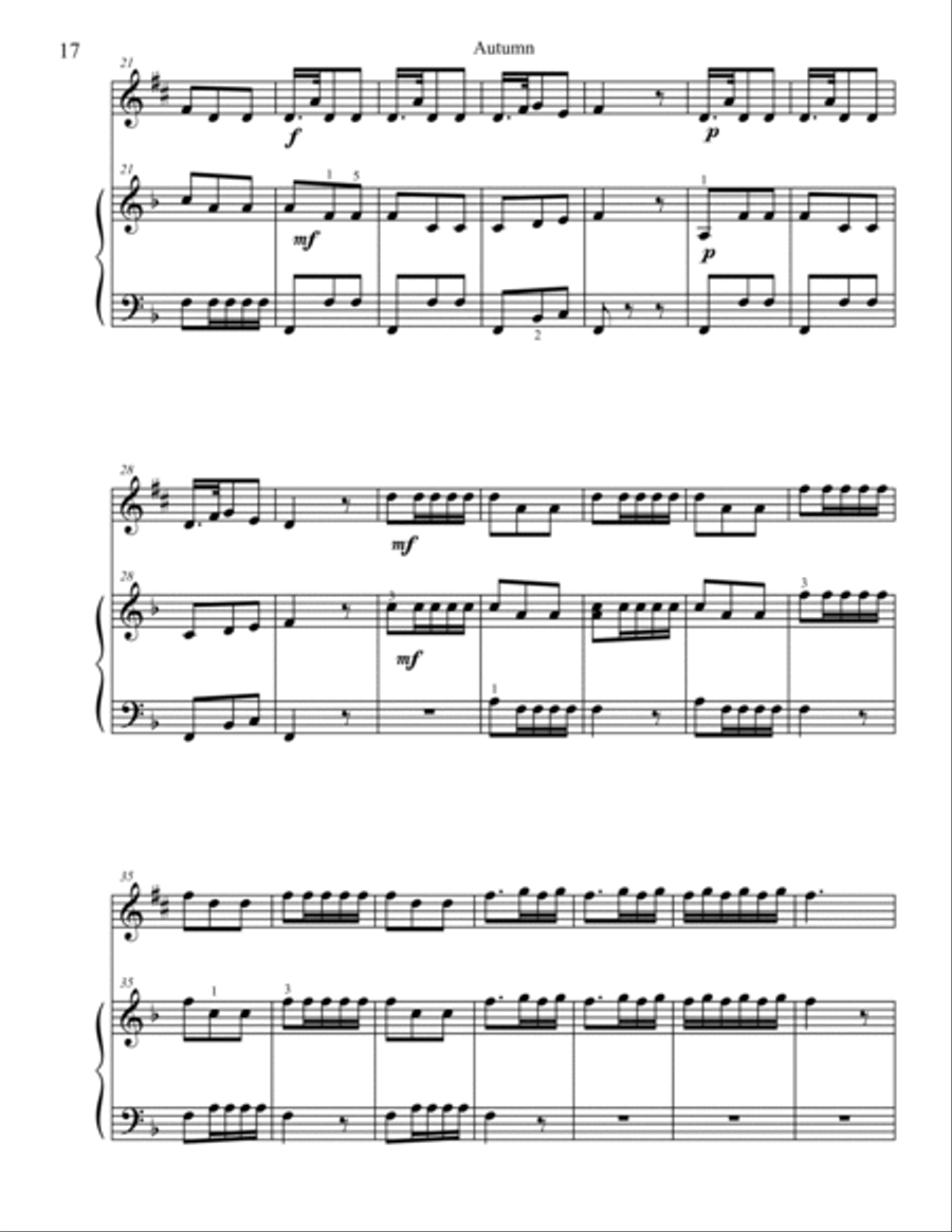 Classical Duets for Alto Saxophone & Piano: Autumn from Vivaldi's Four Seasons Woodwind Duet scores gallery preview page 2