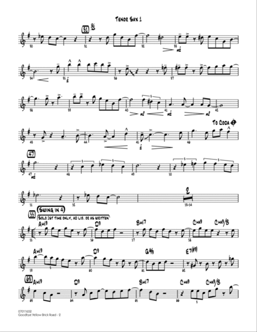 Goodbye Yellow Brick Road - Tenor Sax 1 Tenor Saxophone scores gallery preview page 2