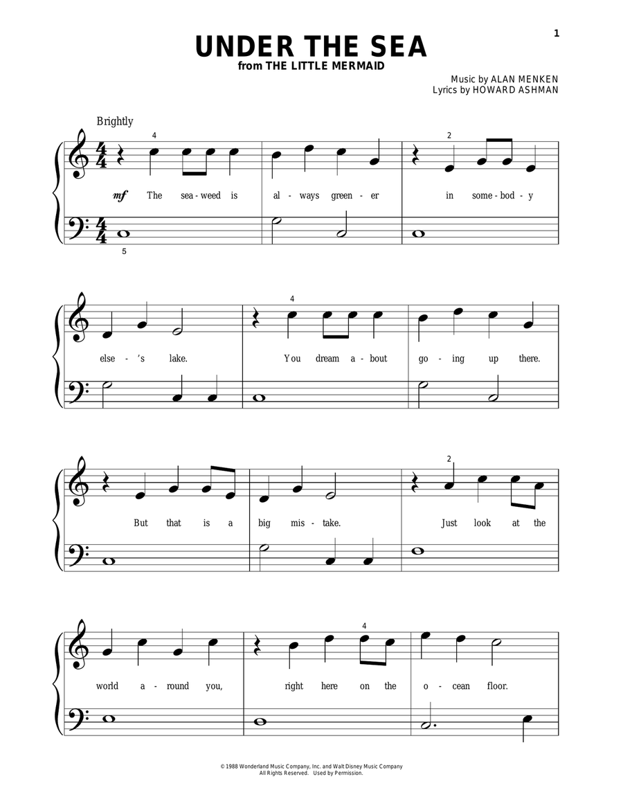 Under The Sea (from The Little Mermaid) Piano Solo scores gallery preview page 1