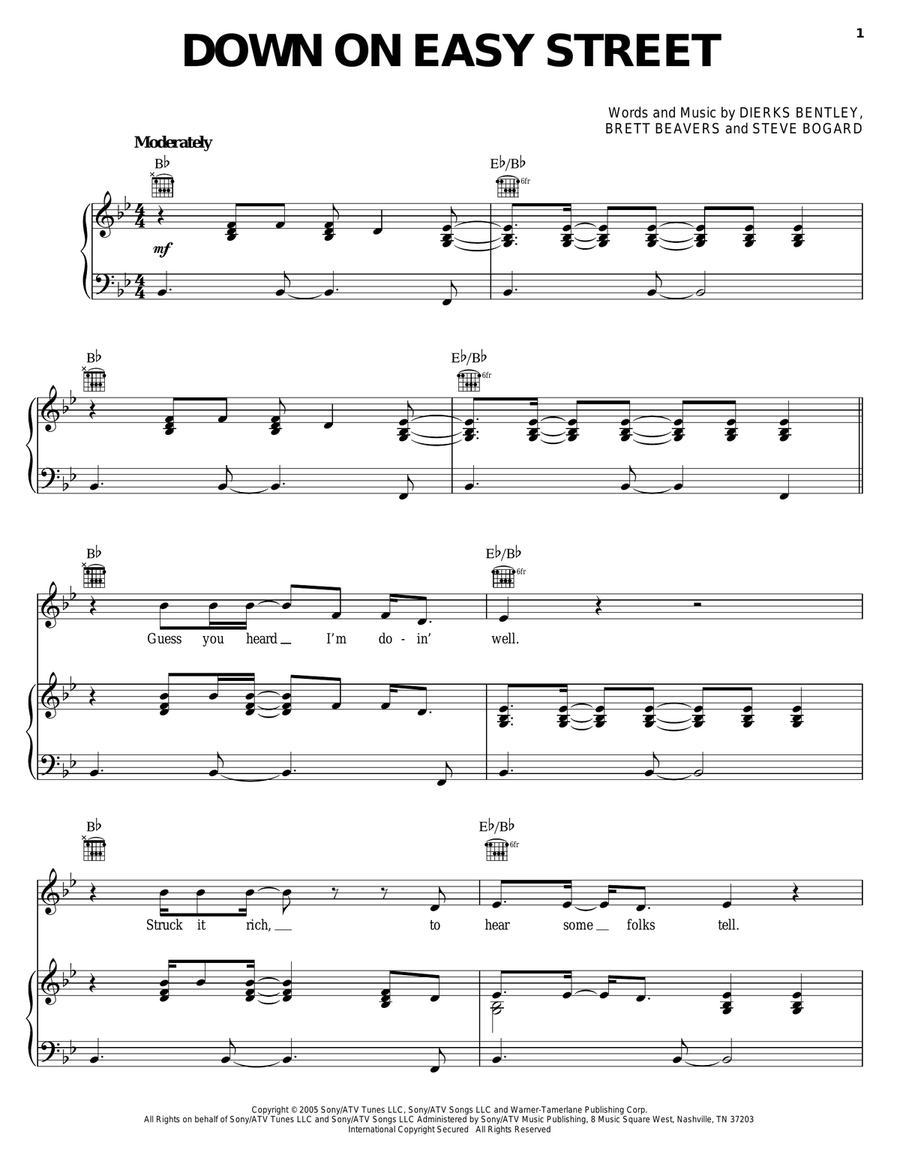 Down On Easy Street Down On Easy Street Piano, Vocal, Guitar scores gallery preview page 1