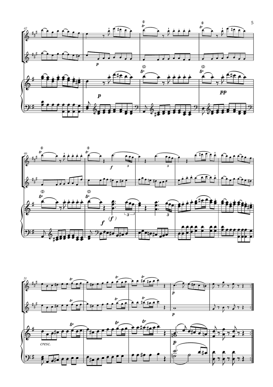 W. A. Mozart - Eine Kleine Nachtmusik (for Soprano Saxophone Duet and Piano) Woodwind Duet scores gallery preview page 5