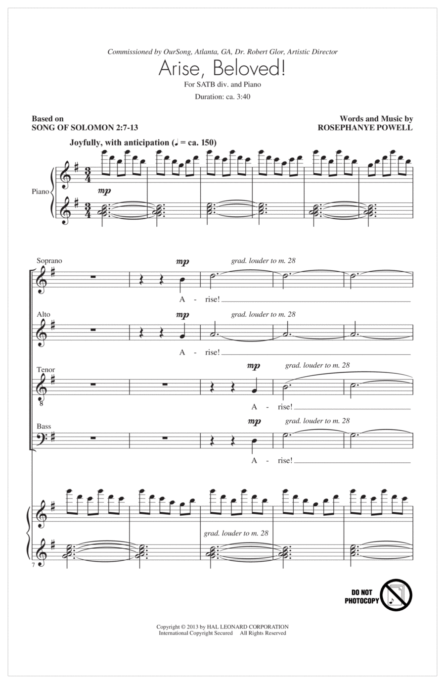 Arise, Beloved! Arise, Beloved! 4-Part scores gallery preview page 1