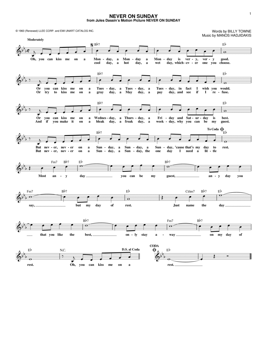 Never On Sunday Never On Sunday Guitar scores gallery preview page 1