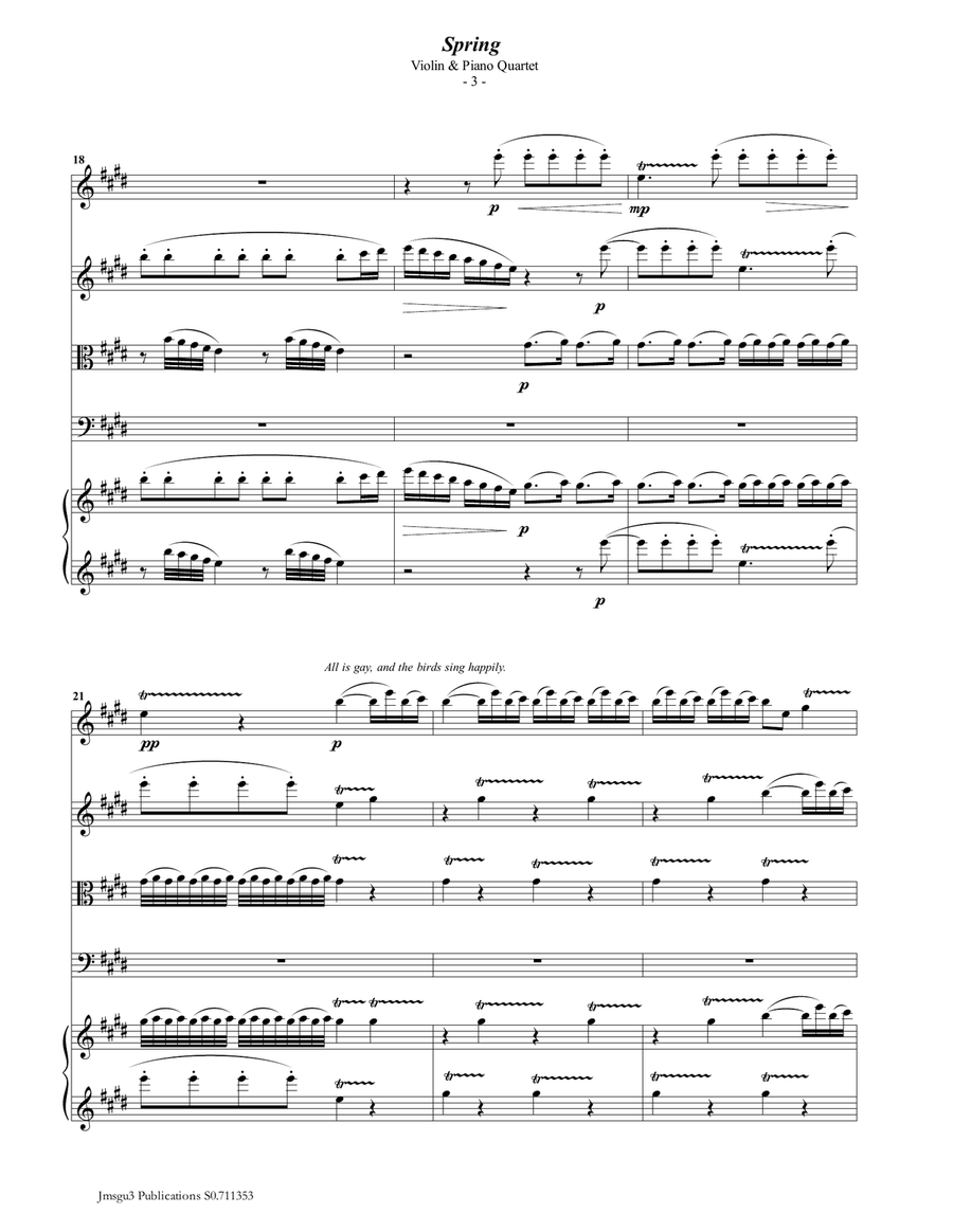 Vivaldi: Spring from the Four Seasons for Violin & Piano Quartet Piano Quartet scores gallery preview page 3