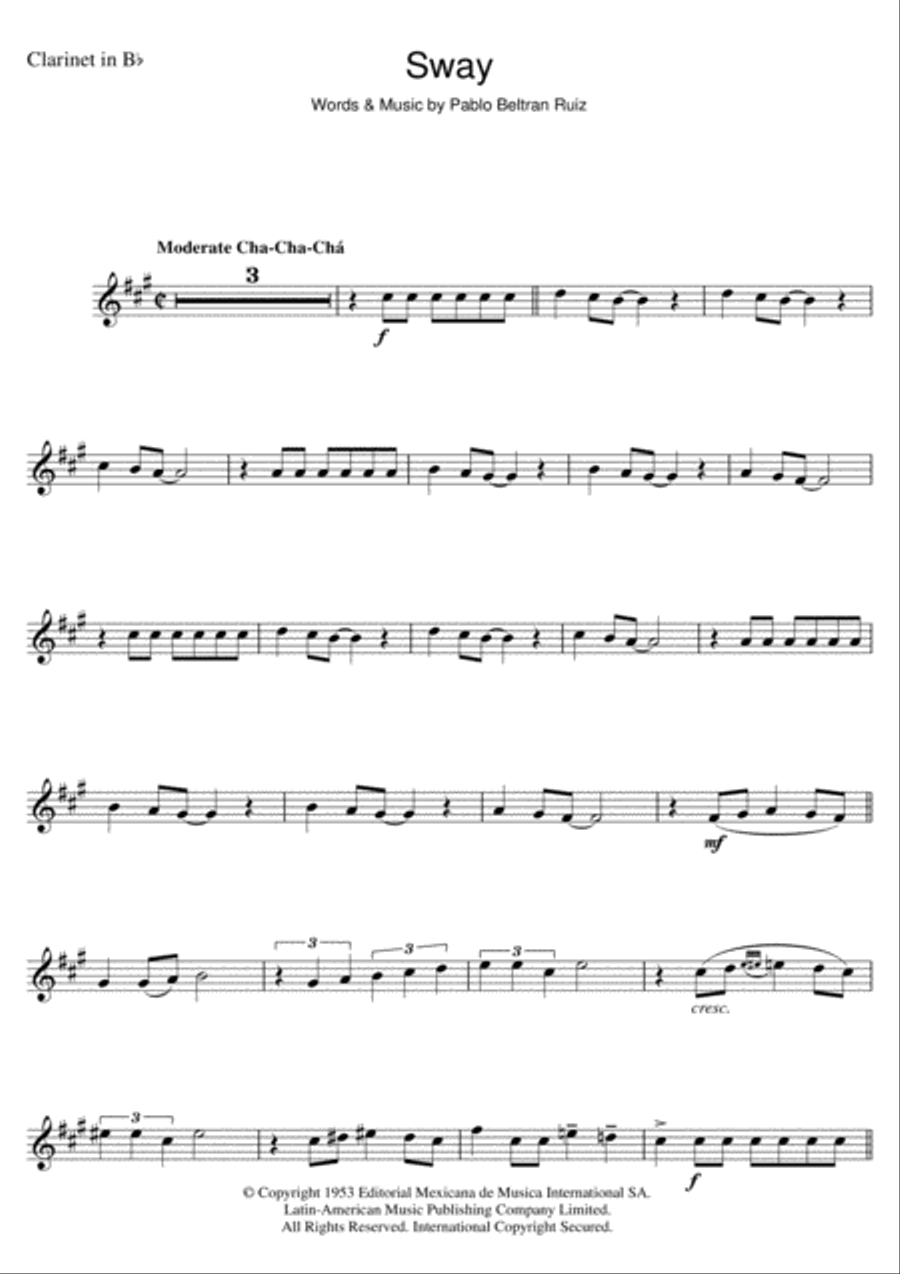 Sway (Quien Sera) Sway (Quien Sera) Clarinet Solo scores gallery preview page 1