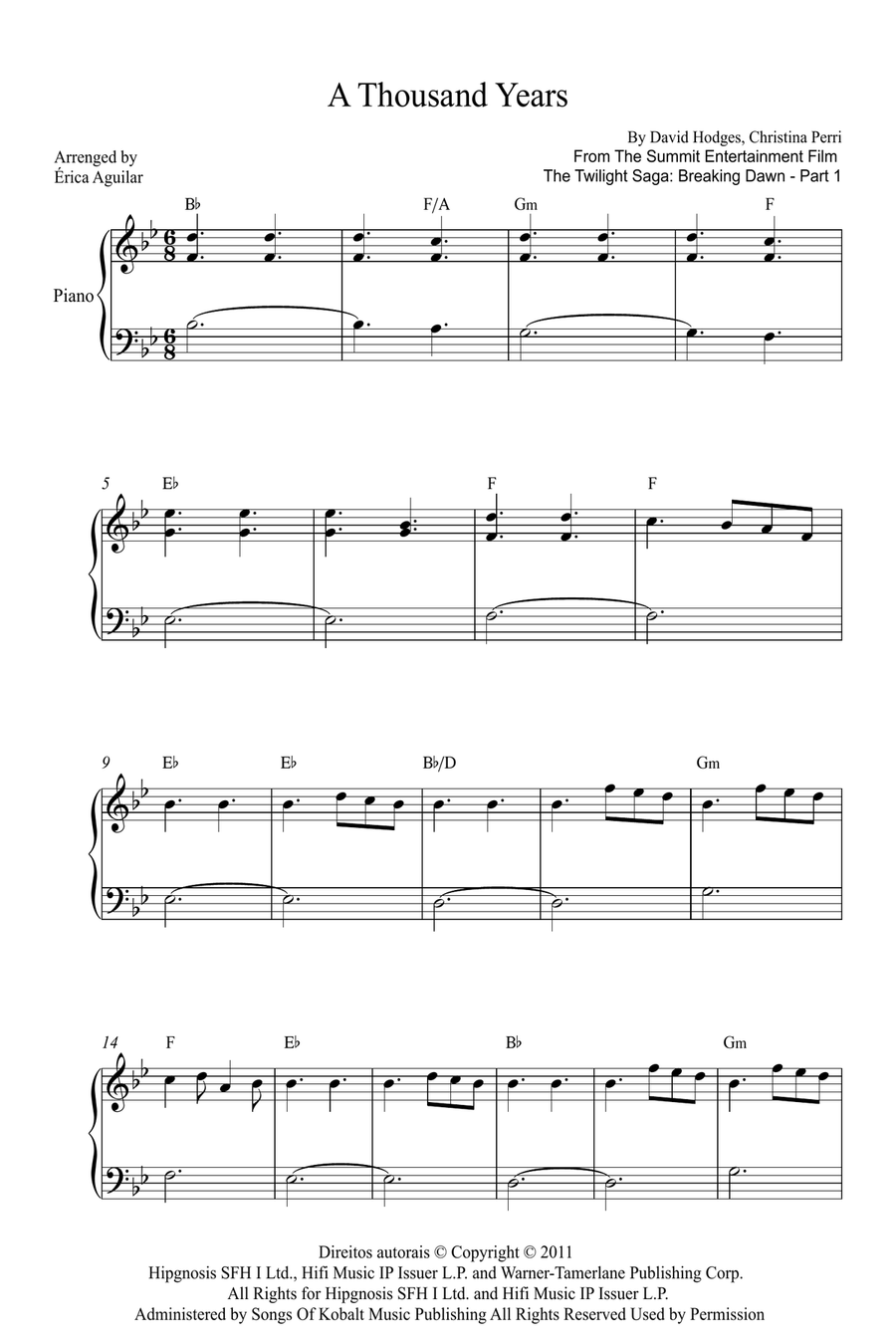 A Thousand Years Easy Piano scores gallery preview page 1