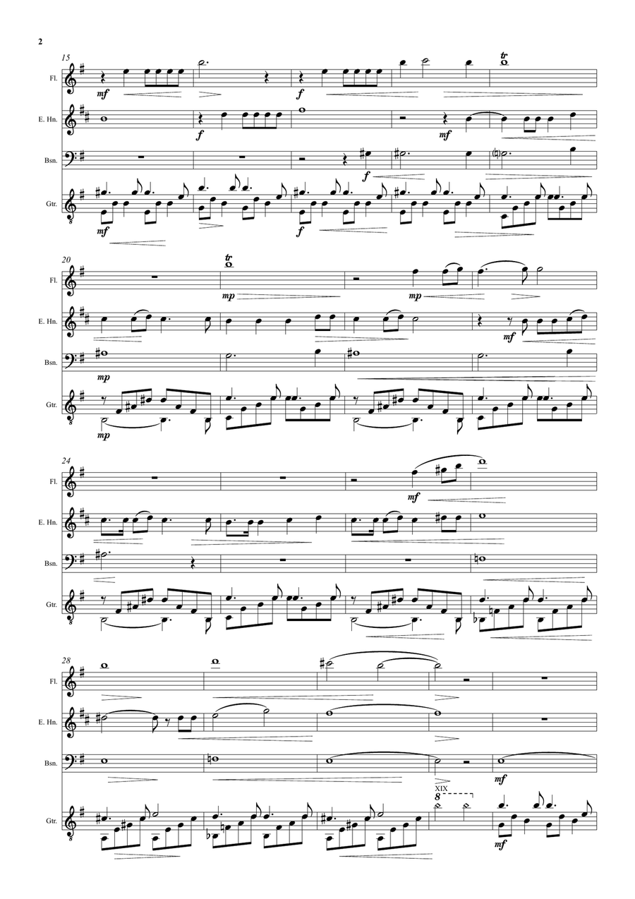 En Province (Up Country) for cor anglais with flute, bassoon and guitar accompaniment Small Ensemble scores gallery preview page 2