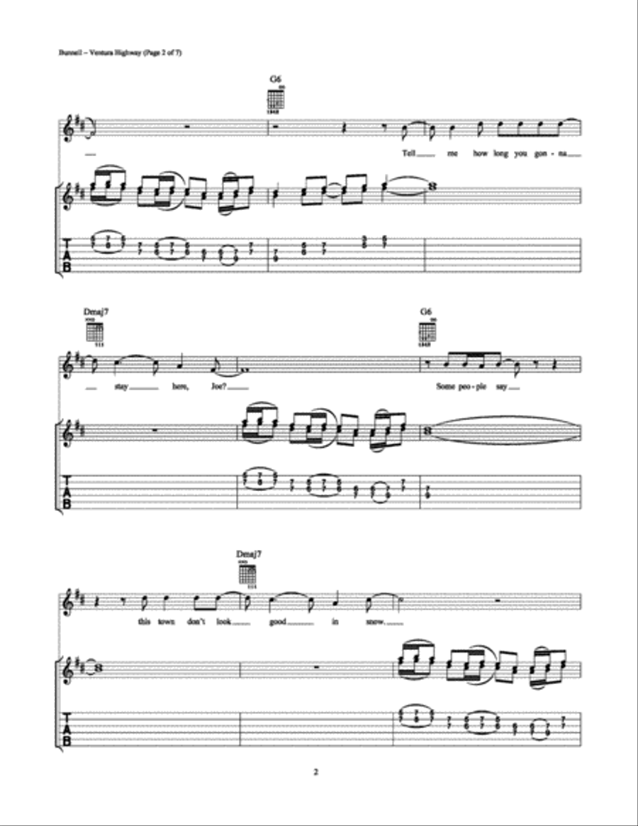 Ventura Highway Guitar Tablature scores gallery preview page 2