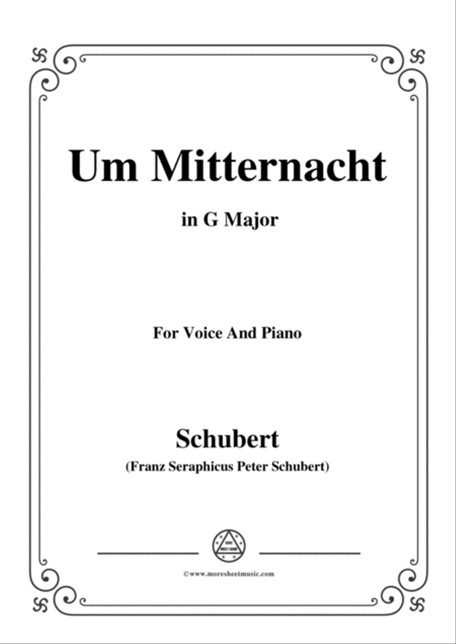 Schubert-Um Mitternacht(At Midnight),Op.88 No.3,in G Major,for Voice&Piano Voice scores gallery preview page 1