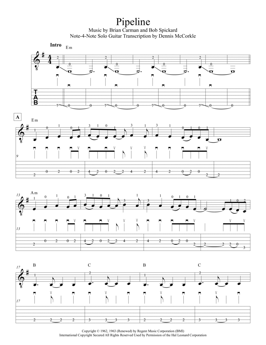 Pipeline Easy Guitar scores gallery preview page 1