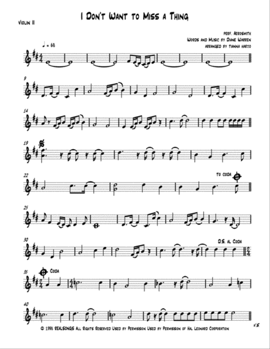 I Don't Want To Miss A Thing String Quartet scores gallery preview page 3