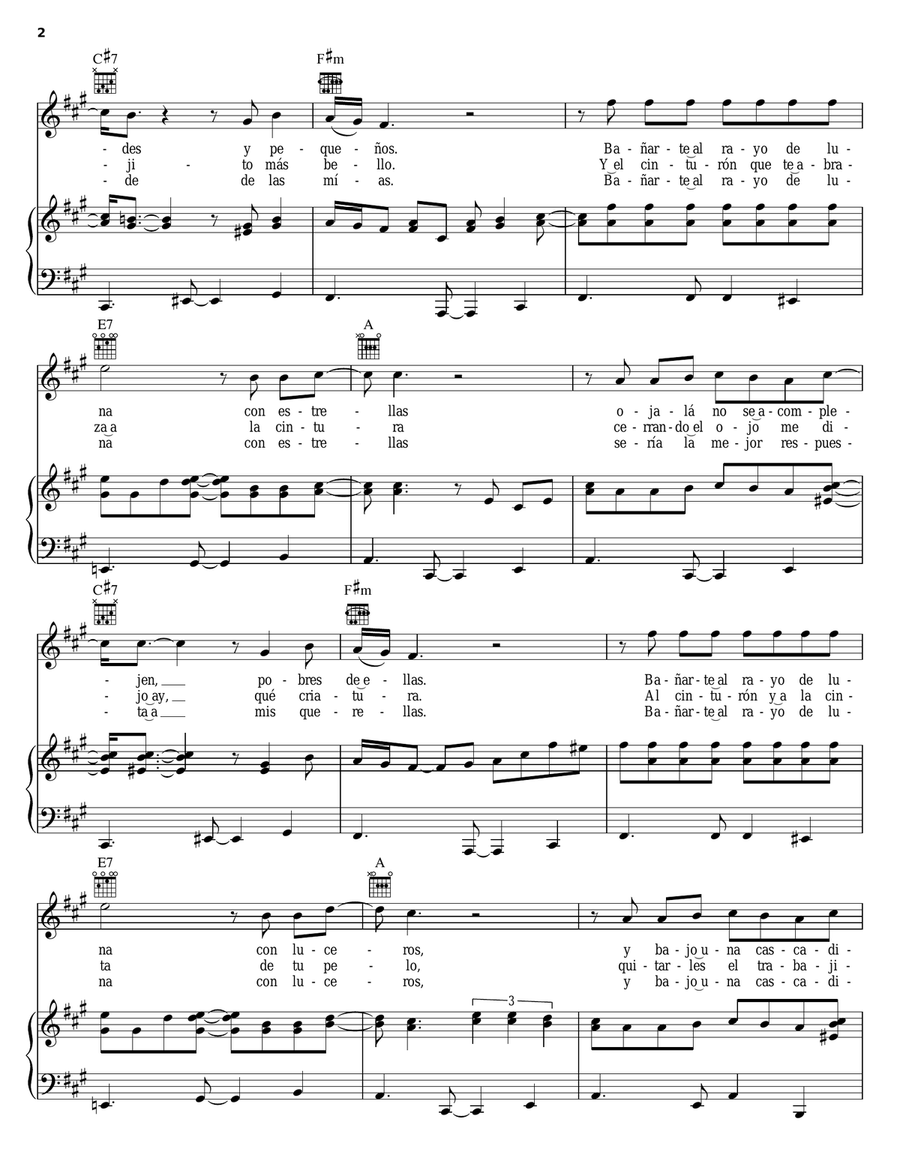 Cascadita De Te Quieros Piano, Vocal, Guitar scores gallery preview page 2