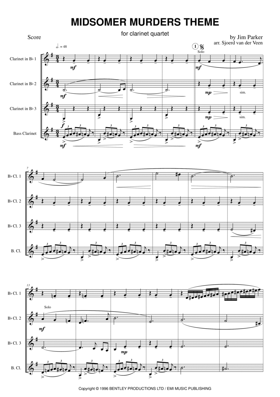 Midsomer Murders (main Title/cues) Clarinet Quartet scores gallery preview page 1