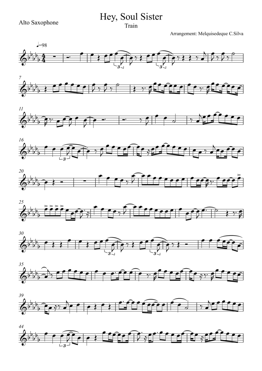 Hey, Soul Sister Alto Saxophone scores gallery preview page 1