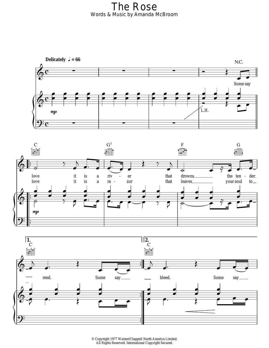 The Rose Piano, Vocal, Guitar scores gallery preview page 1