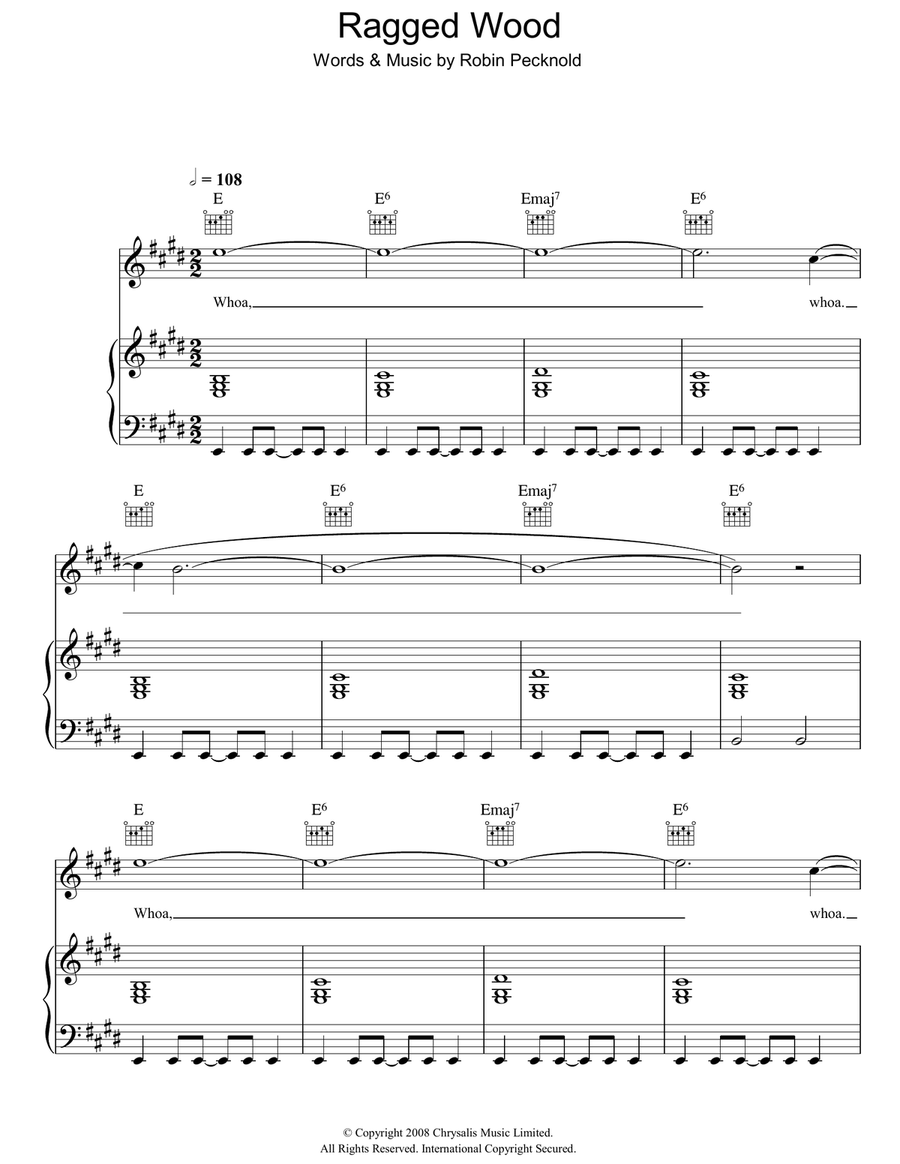 Ragged Wood Piano, Vocal, Guitar scores gallery preview page 1