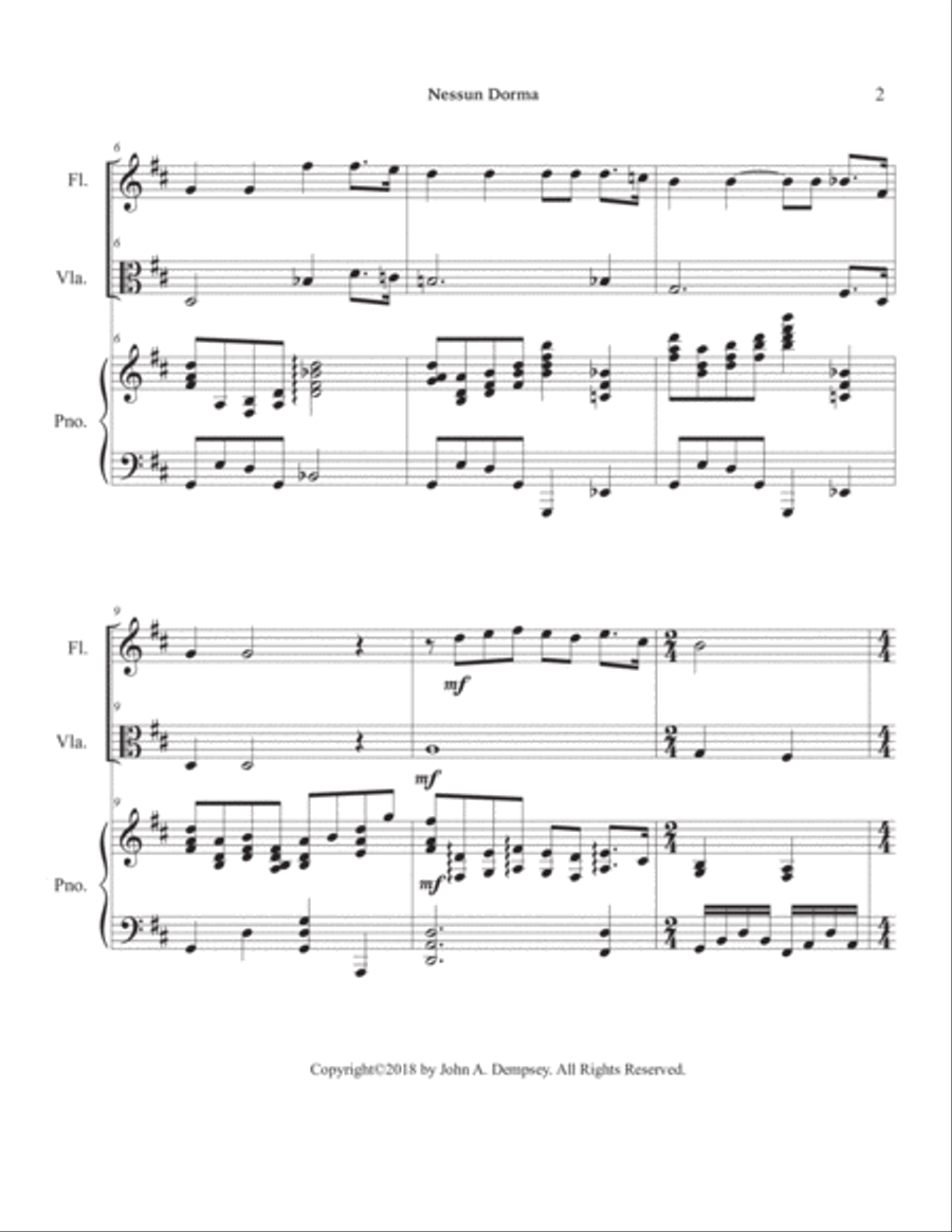 Nessun Dorma (Trio for Flute, Viola and Piano) Flute scores gallery preview page 6