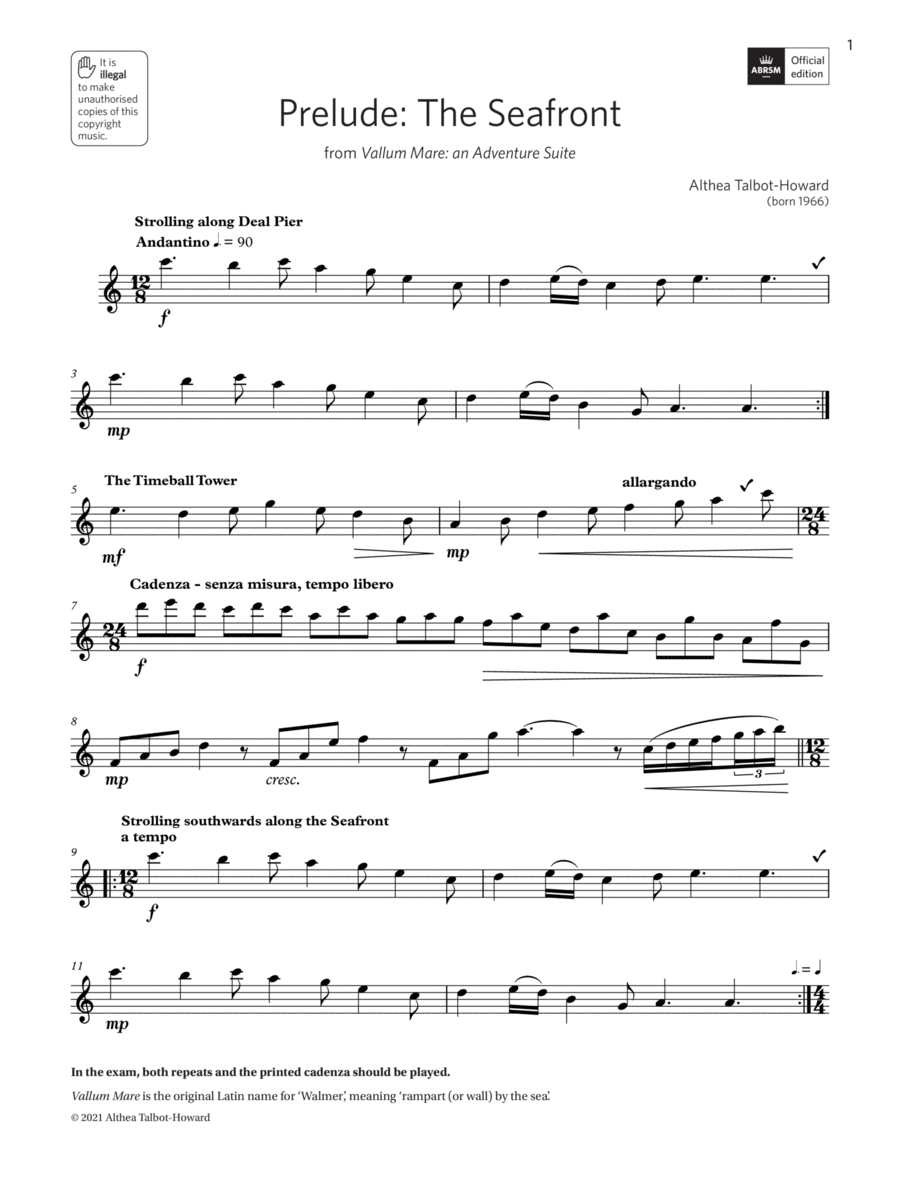 Prelude: The Seafront (Grade 5 List B10 from the ABRSM Treble Recorder syllabus from 2022) Alto Recorder scores gallery preview page 1